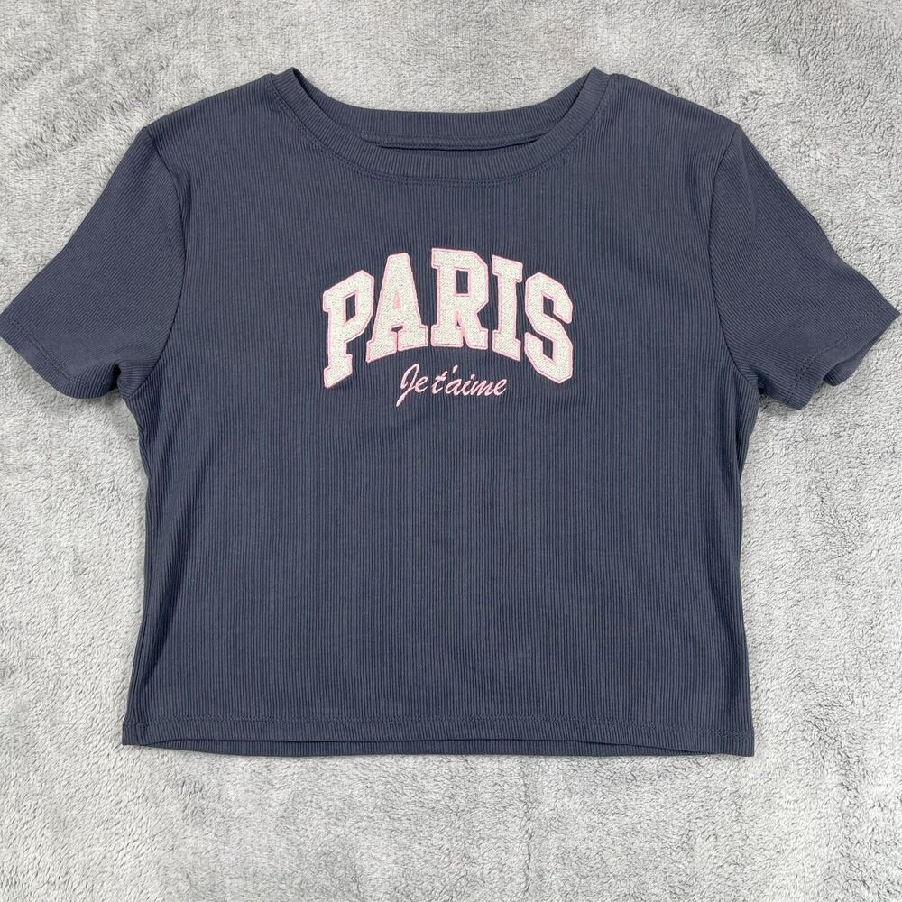 Grayson Threads Crop T-Shirt Womens Large Gray Cotton Stretch Paris Short Sleeve